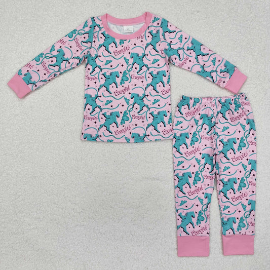 GLP1911 Pink long sleeves cowgirl rodeo kids girls western pajamas