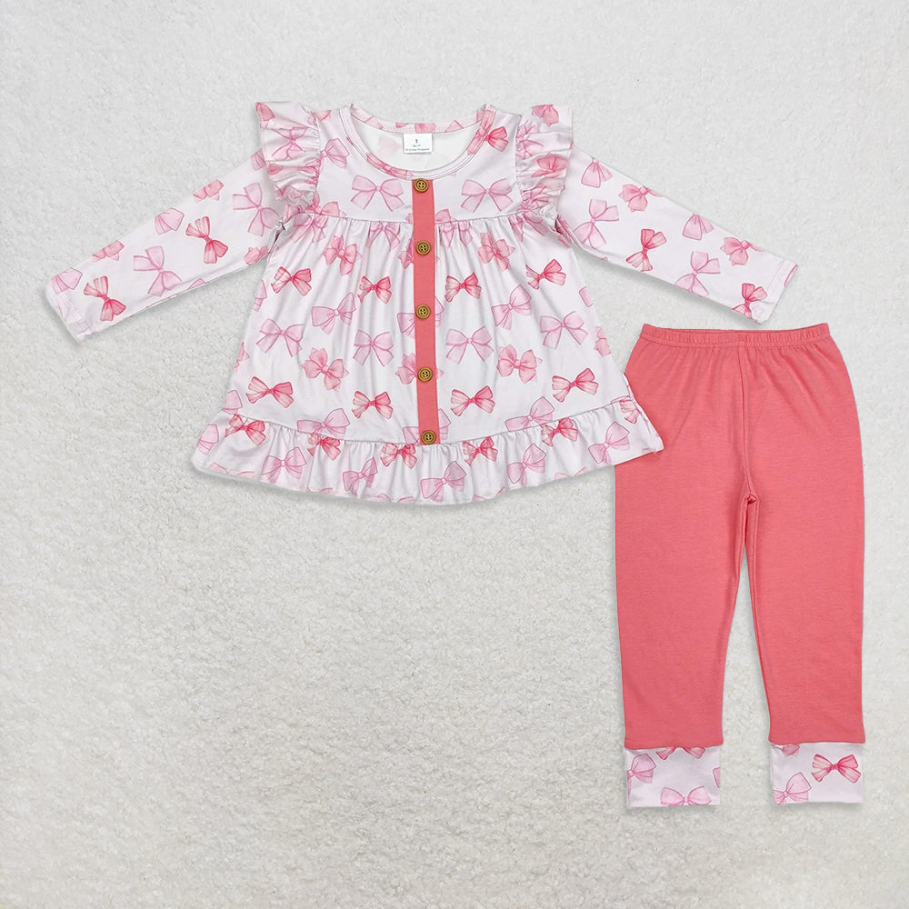 10.17 RTS Sibling Baby Girls Bows Flowers Tunic Leggings Pant Long Ruffle Sleeves Clothes Sets