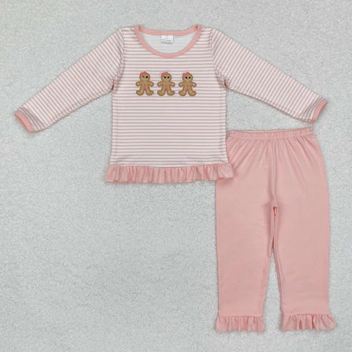 9.18 RTS Sibling Baby Boys Girls Embroidery Hats Gingerbread Top Pants Christmas Clothes Sets