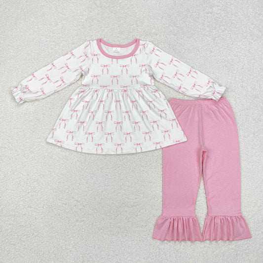 GLP1793 Baby Girls Pink Bows Tunic Top Ruffle Pants Clothes Sets Preorder