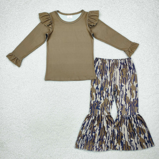 GLP2003 Baby Girls Green Top Bottomland Camo Bell Pants Clothes Sets