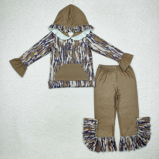 RTS GLP2030 Baby Girls Bottomland Camo Hooded Top Bell Pants Clothes Sets