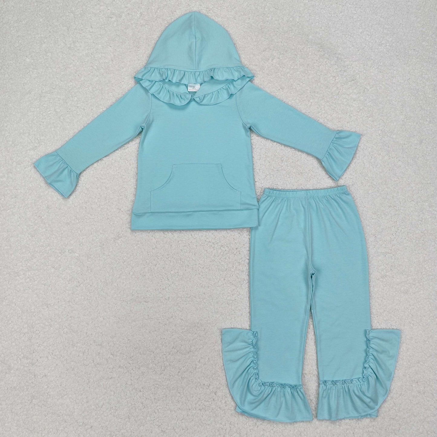 RTS Solid color cotton ruffle hoodie pants girls clothing set