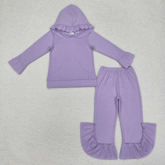 GLP2060 Lavender color cotton ruffle hoodie pants girls clothing set