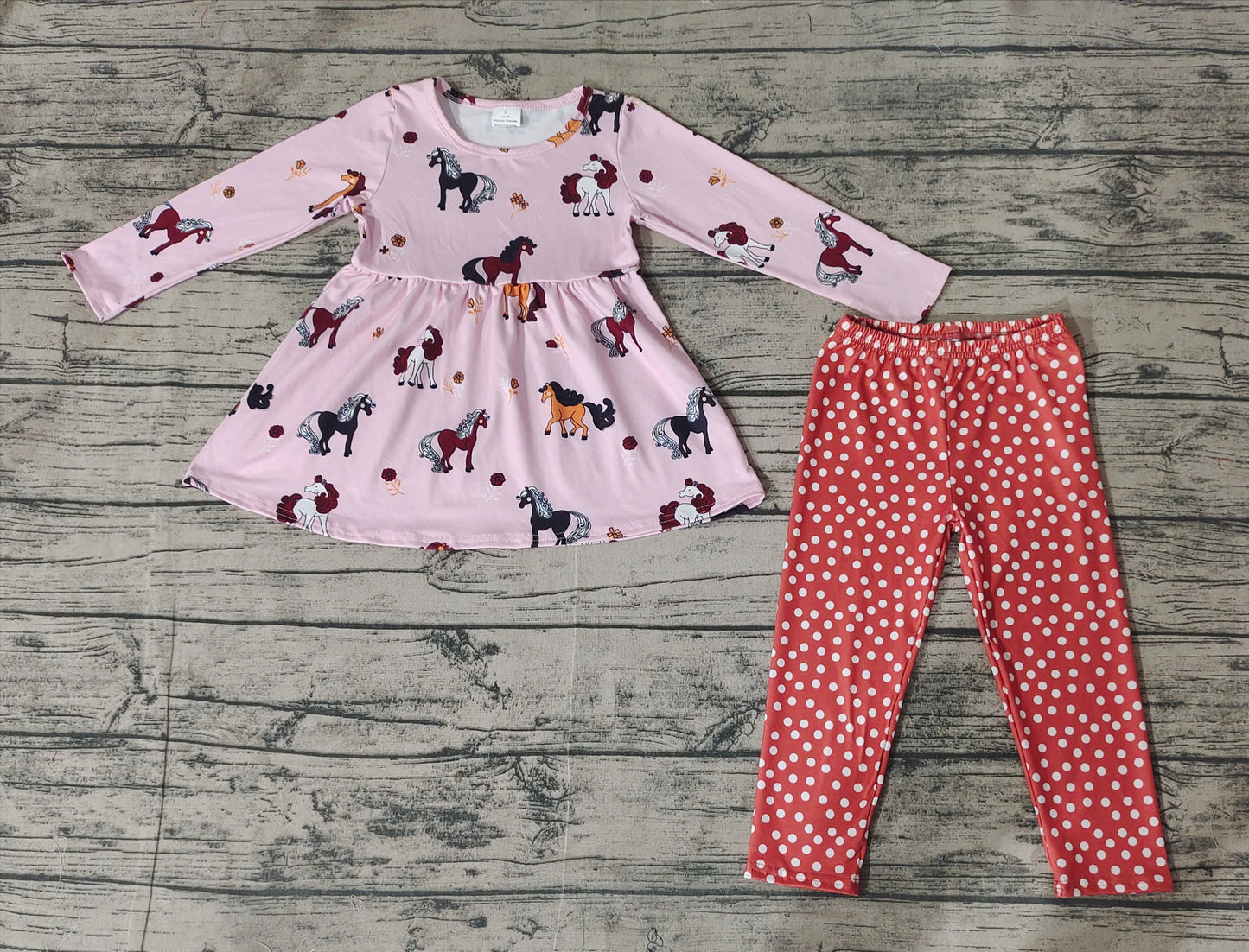 Baby Girls Horses Ruffle Tunic Top Legging Clothes Sets Preorder GLP2072