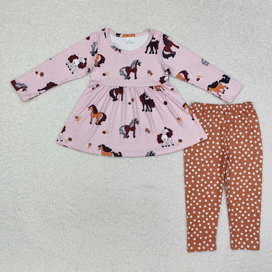 GLP2072  Unicorn floral tunic polka dots leggings girls clothing