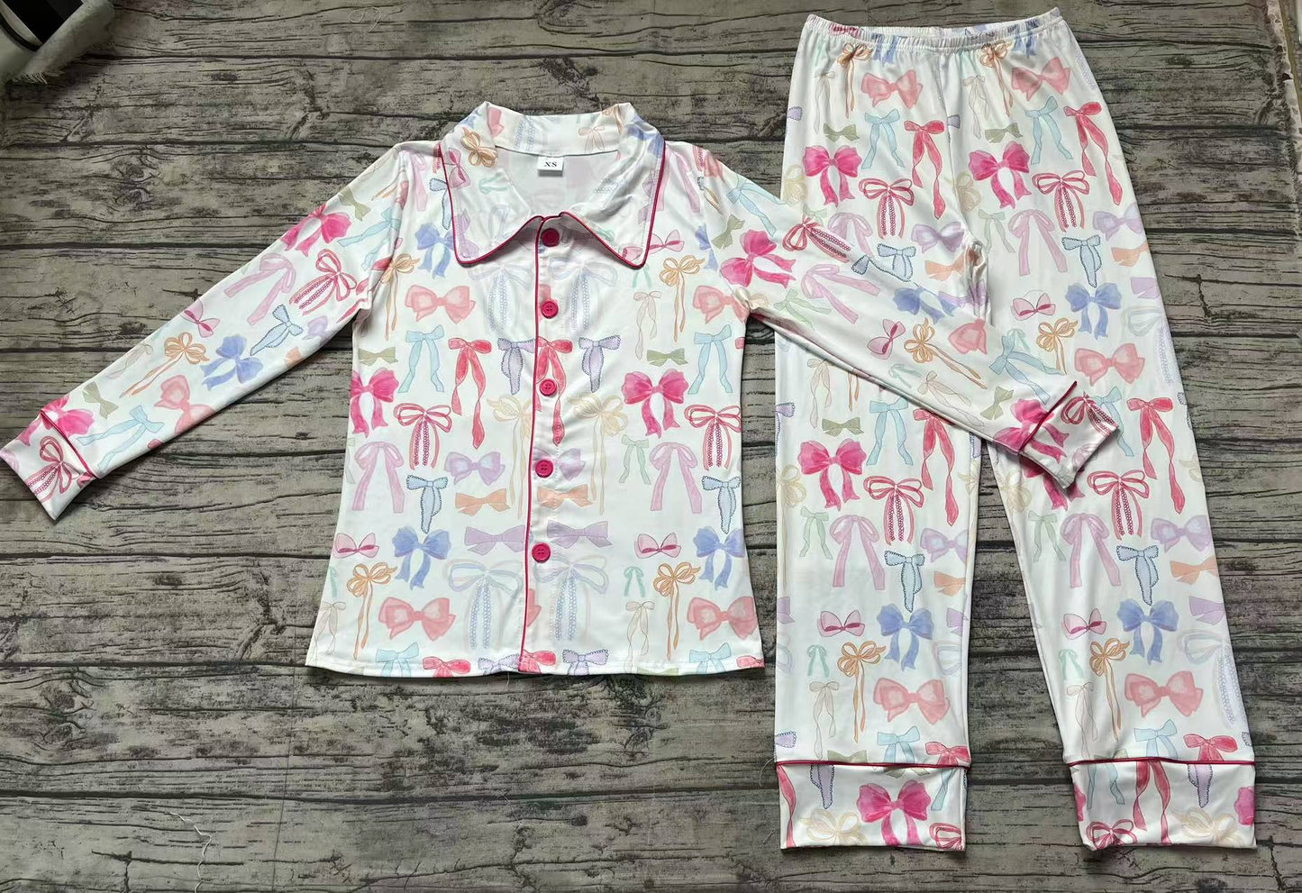 GLP2077 Adult Women Colorful Bows Tops Pants Pajamas Preorder