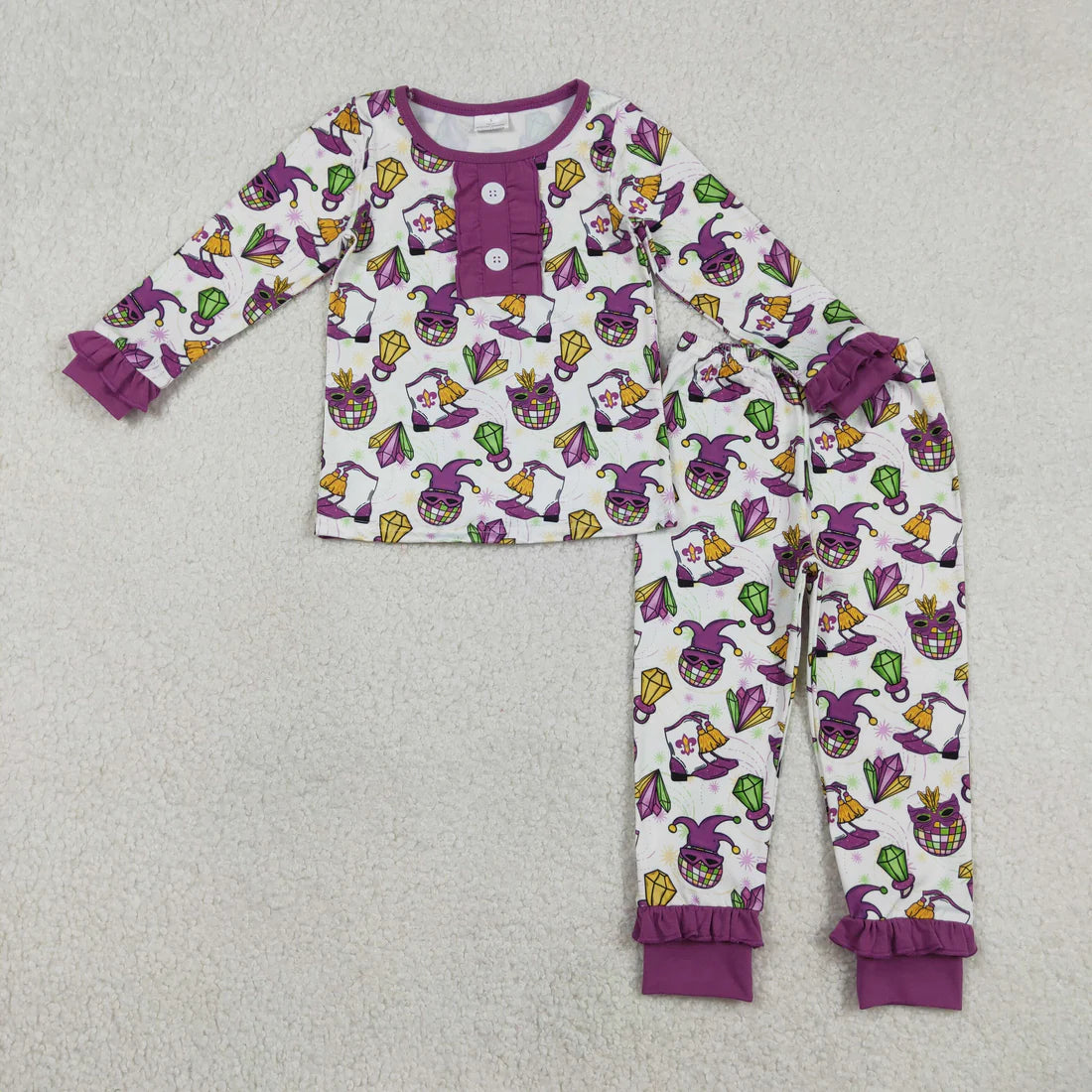 2.27 RTS Sibling Baby Boys Girls Mardigras Pajamas Clothes Sets