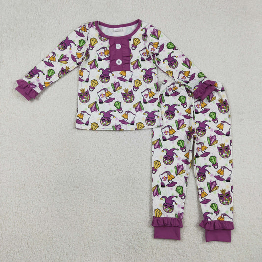 1.6 RTS NO MOQ （In stock）GLP2113 Baby Girls Mardigras Anchors Boots Button Top Pants Pajamas Sets