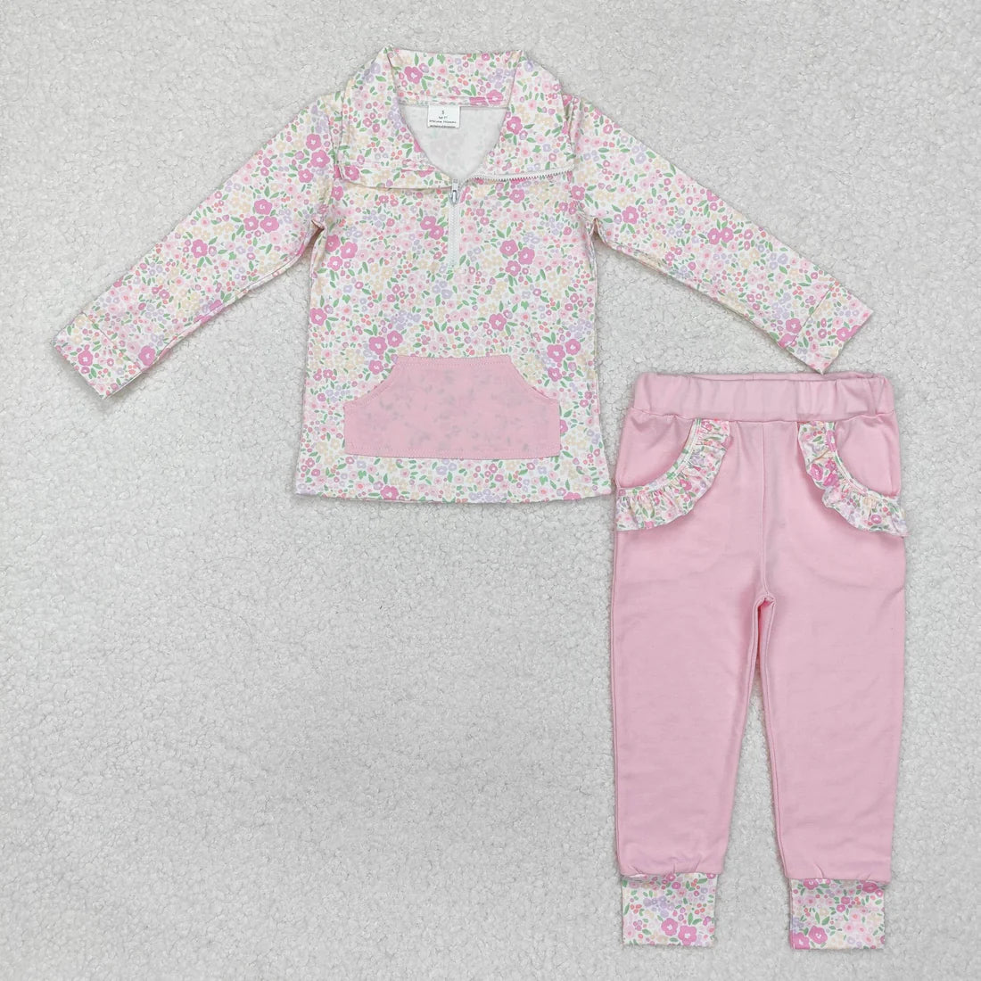1.10 RTS Sibling Baby Girls Colorful Floral Pocket Zip Pullovers Jogger Pants Clothes Sets