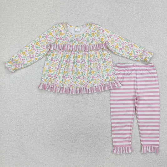 RTS GLP2119 Baby Girls Spring Flowers Ruffle Top Legging Clothes Sets