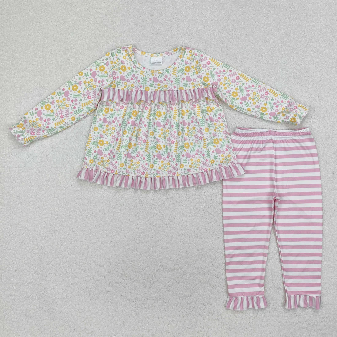 10.2 RTS Sibling Baby Girls Long Sleeves Colorful Floral Bows Plaid Tunic Ruffle Pants Sets