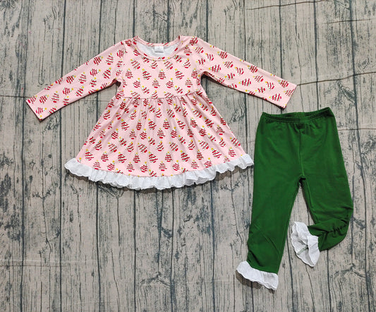 10.31 GLP2126 Sample No Moq Baby Girls Christmas Tree Cake Tunic Top Legging Clothes Sets