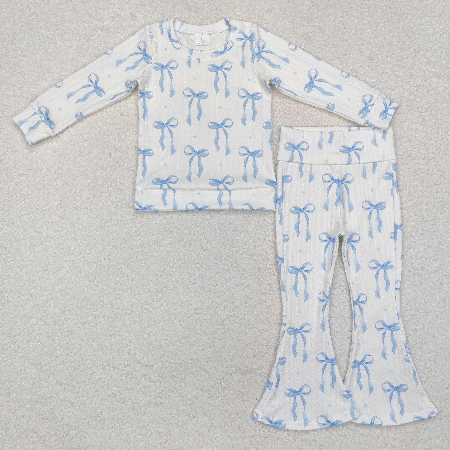 GLP2143  Light blue bow cable knit top pants kids girls outfits