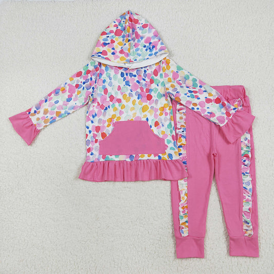RTS NO MOQ （In stock）GLP2151 Baby Girls Winter Outfits Baby Girls Long Sleeves Colorful Tie Dye Hoodies Pockets Pants Sets