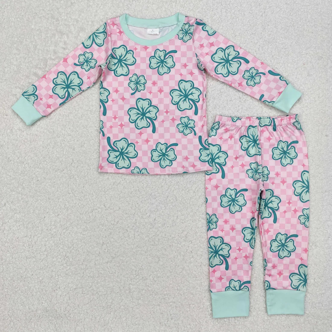 12.29 RTS Sibling Baby Girls Clovers Pants St Patrick Pajamas Sets Ruffle Knee Length Dresses
