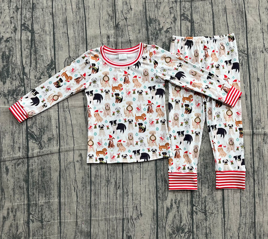 10.22 GLP2193 Sample No Moq Baby Girls Hats Dogs Holly Top Pants Christmas Pajamas Sets