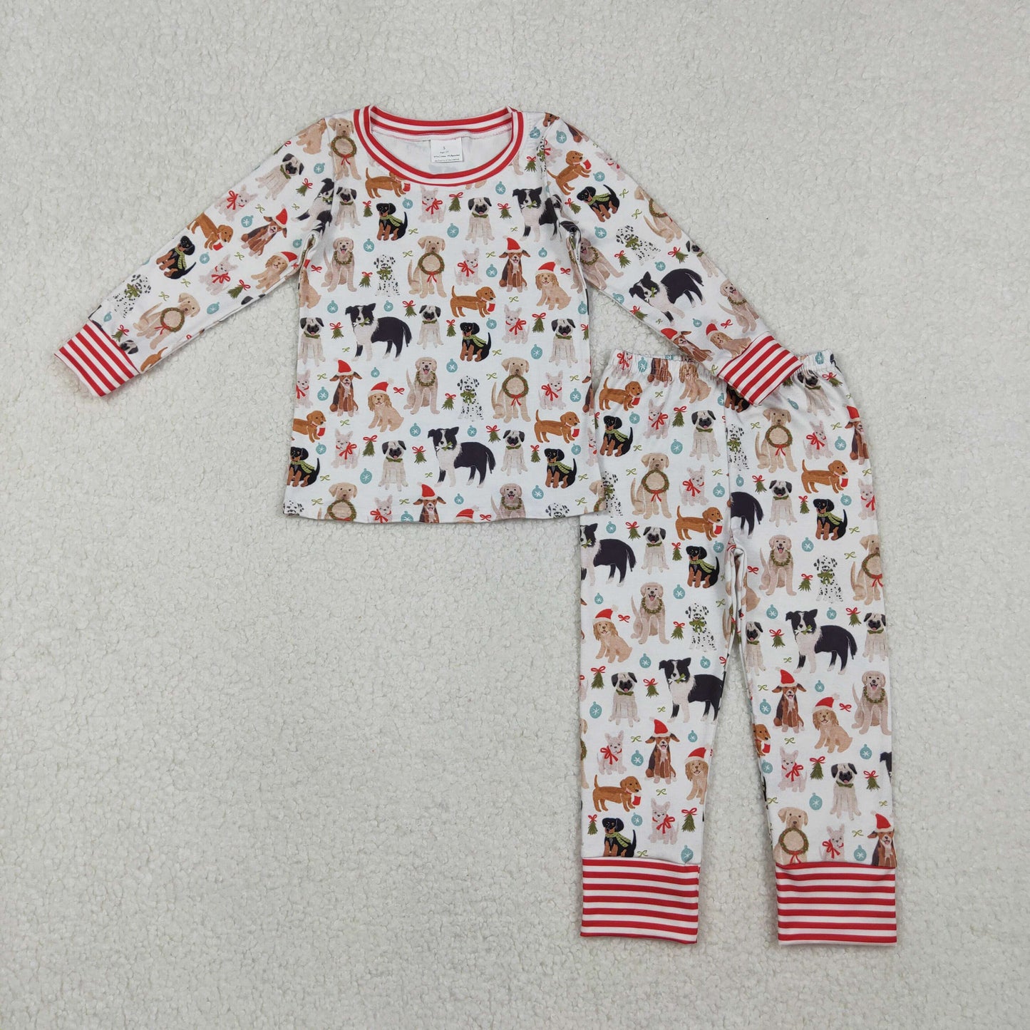 10.30 RTS NO MOQ （In stock）GLP2193 Baby Girls Hats Dogs Holly Top Pants Christmas Pajamas Sets