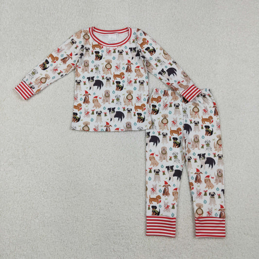 10.30 RTS NO MOQ （In stock）GLP2193 Baby Girls Hats Dogs Holly Top Pants Christmas Pajamas Sets