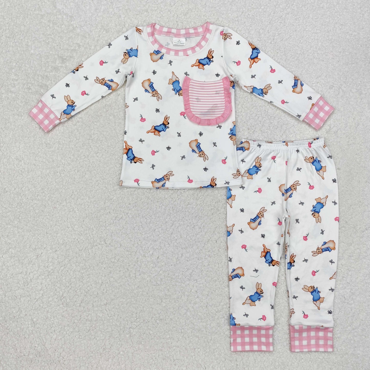GLP2226  Pink plaid pocket rabbit baby girls Easter pajamas