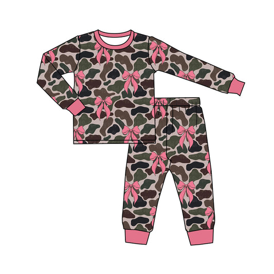 Baby Girls Camouflage Bows Shirt Pants Pajamas Clothes Sets Preorder  GLP2229