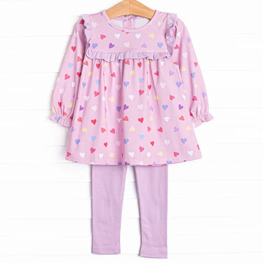 GLP2234 Baby Girls Valentines Lavender Heart Tunic Legging Clothes Sets Preorder