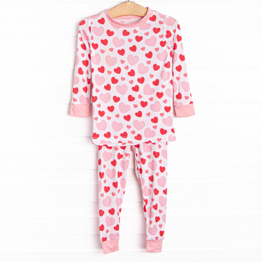 GLP2235 Baby Girls Valentines Pink Heart Top Pants Pajamas Clothes Sets Preorder