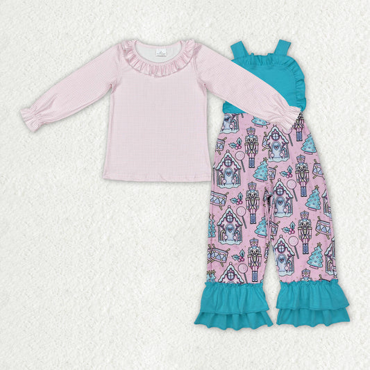 GLP2237 Baby Girls Christmas Soldier Straps Jumpsuits Shirts Clothes Sets