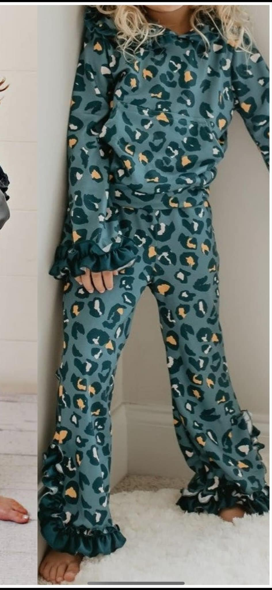 GLP2239 Baby Girls Green Leopard Hooded Top Pants Clothes Sets Preorder
