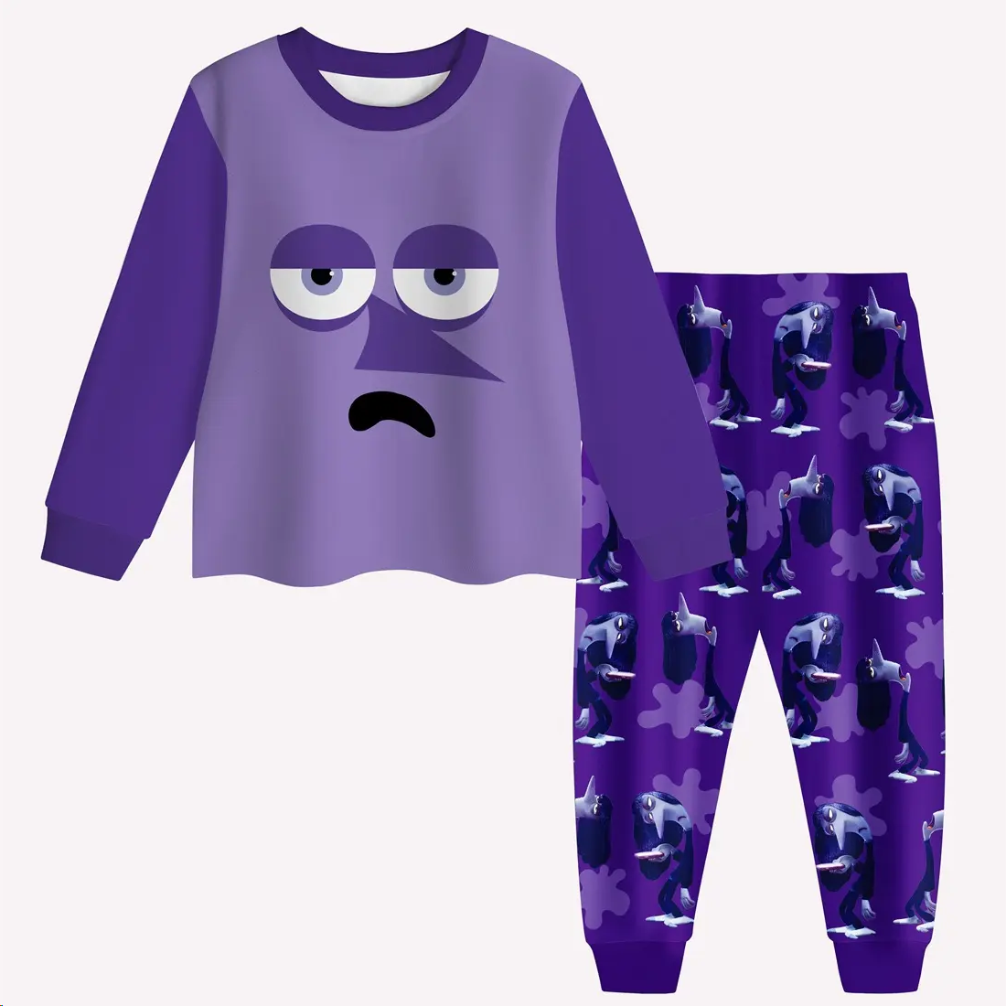 GLP2242 Baby Girls Purple Cartoon Top Pants Pajamas Clothes Sets Preorder