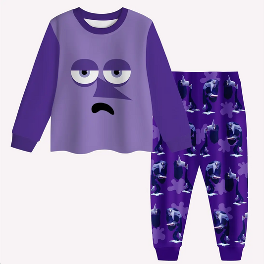 GLP2242 Baby Girls Purple Cartoon Top Pants Pajamas Clothes Sets Preorder