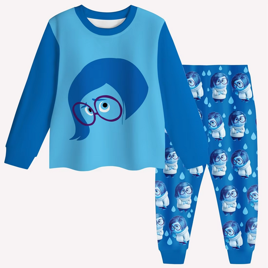 GLP2244 Baby Girls Blue Cartoon Top Pants Pajamas Clothes Sets Preorder