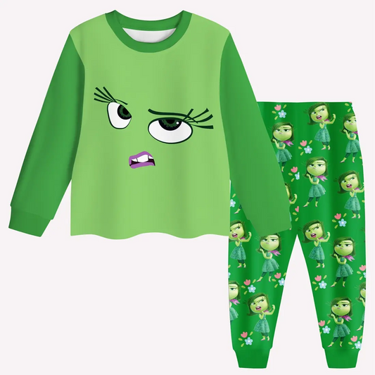 GLP2245 Baby Girls Green Cartoon Top Pants Pajamas Clothes Sets Preorder