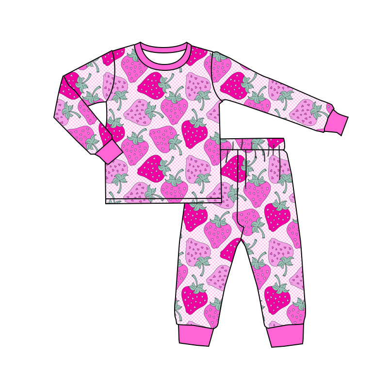 GLP2246 Baby Girls Pink Strawberry Top Pants Pajamas Clothes Sets Preorder