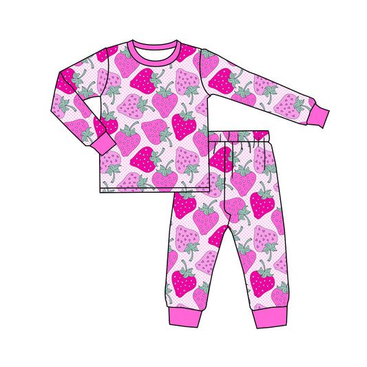 GLP2246 Baby Girls Pink Strawberry Top Pants Pajamas Clothes Sets Preorder