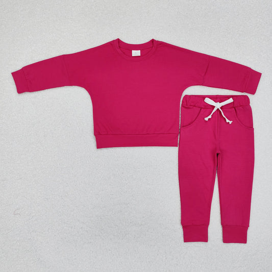 GLP2248 Long sleeves dark pink cotton top pockets pants girls clothes