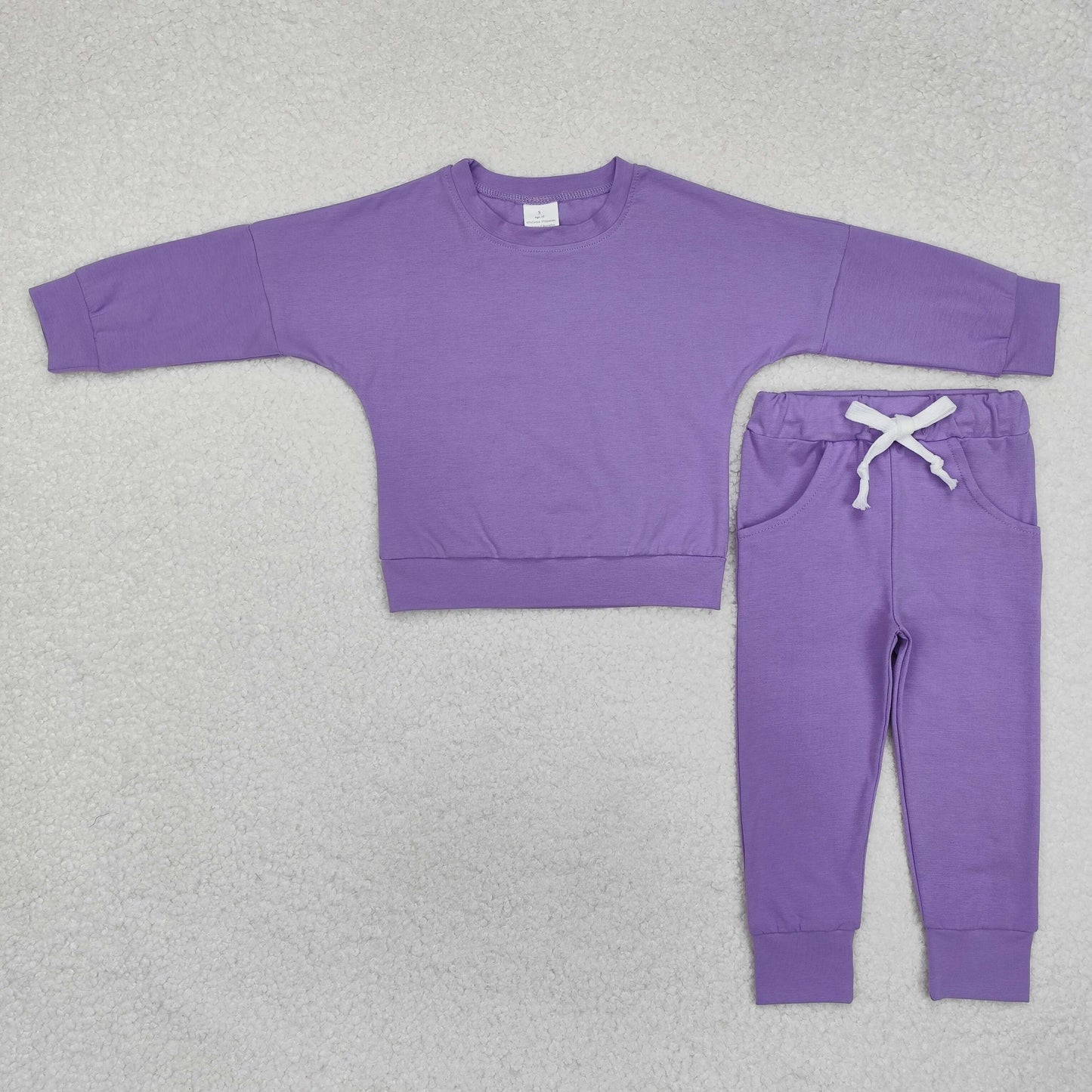 GLP2249 Long sleeves lavender cotton top pockets pants girls clothes