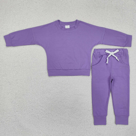 GLP2249 Long sleeves lavender cotton top pockets pants girls clothes