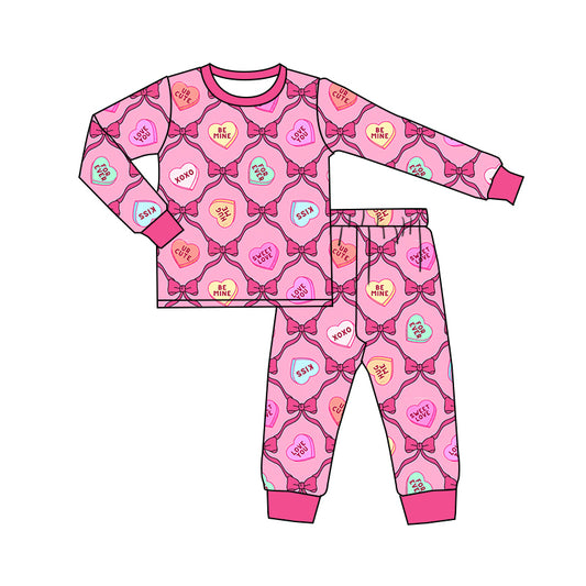 GLP2252 Baby Girls Valentines xoxo Hearts Bows Top Pants Pajamas Clothes Sets Preorder