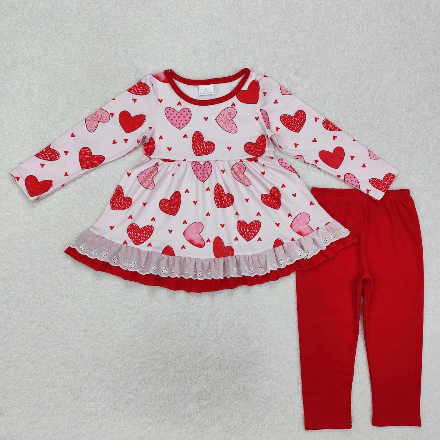 GLP2255Long sleeves heart ruffle tunic leggings girls Valentine's set