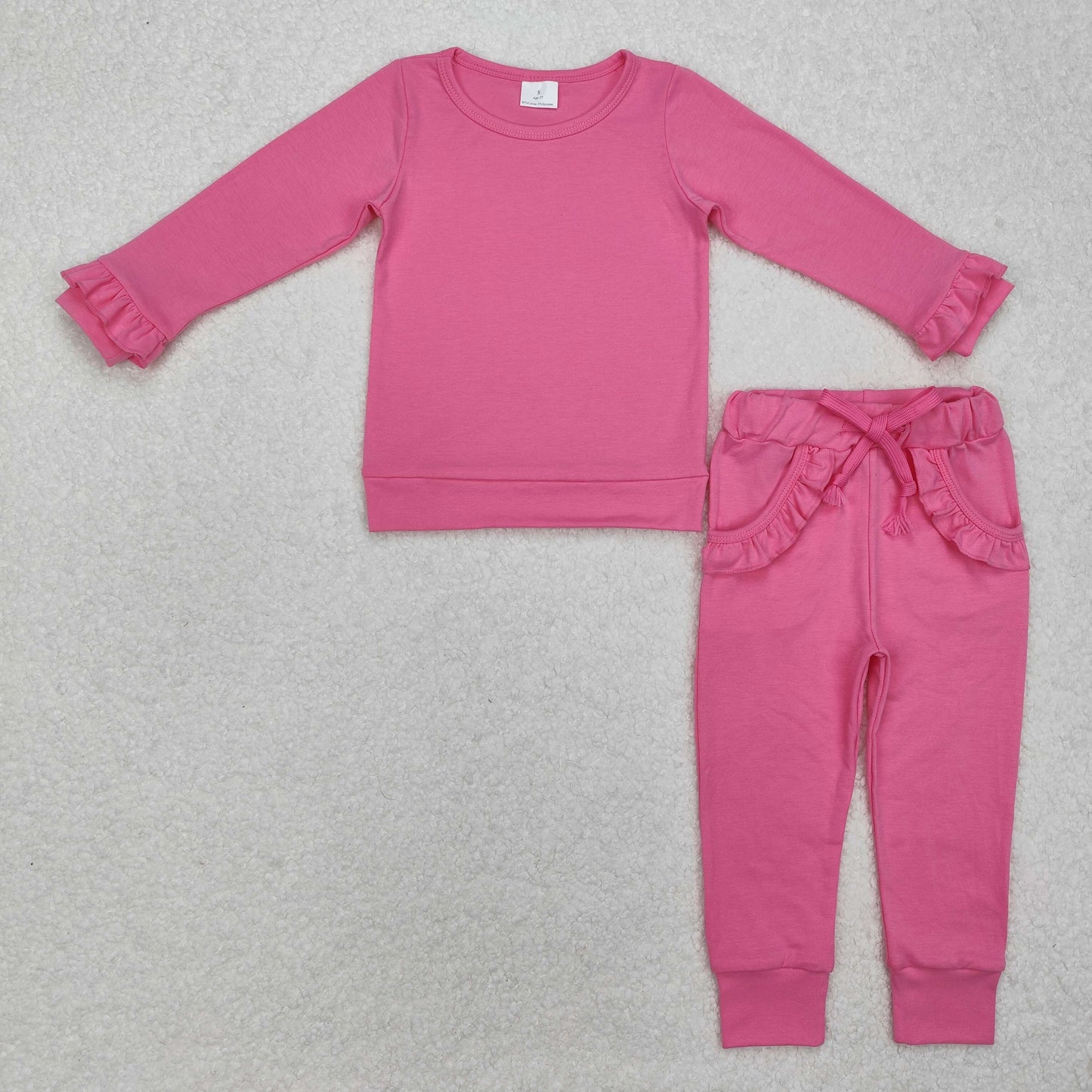 GLP2258Long sleeves hot pink ruffle top pants kids girls clothes