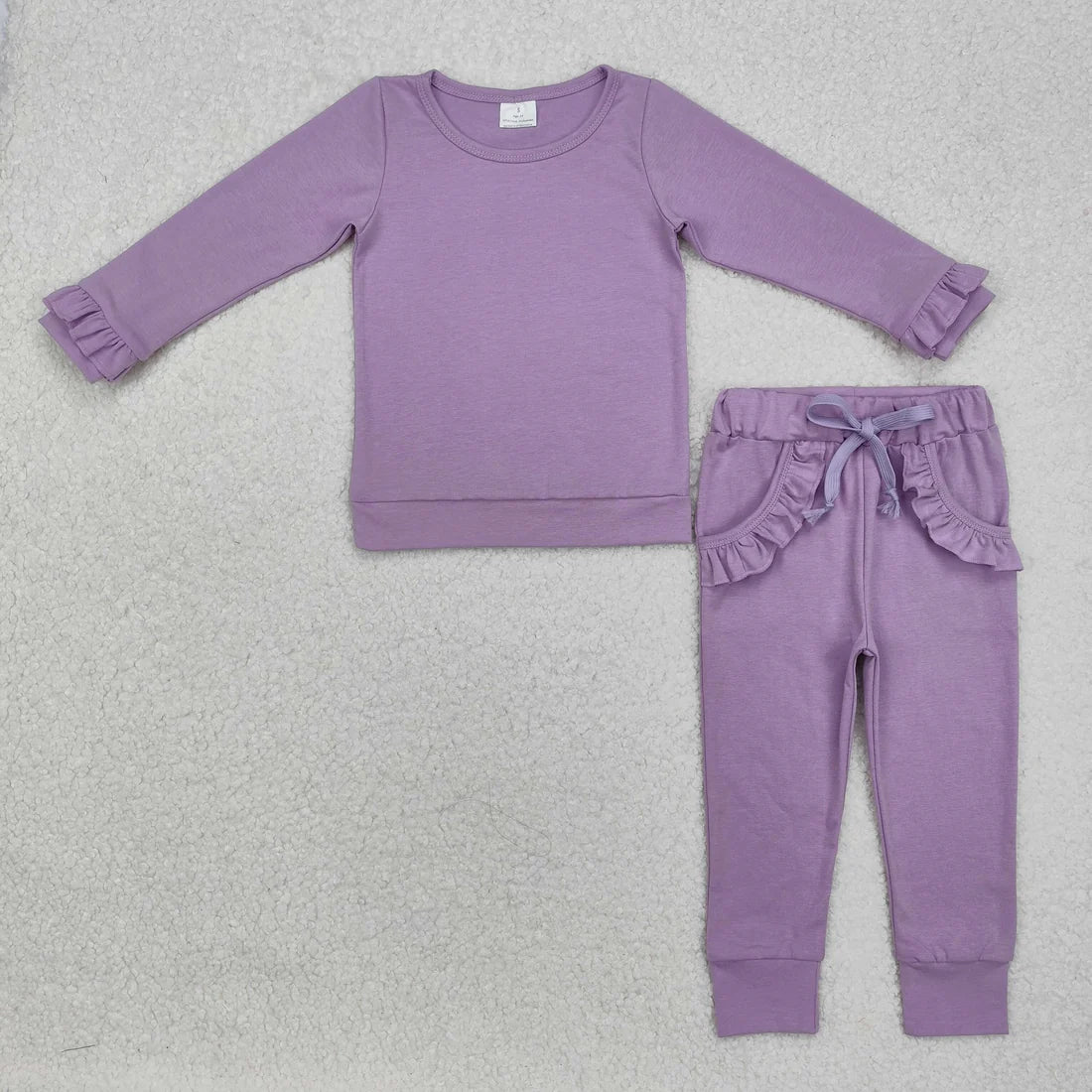 12.15 RTS Sibling Baby Girls Cotton Top Ruffle Pockets Pants Jogger Clothes Sets