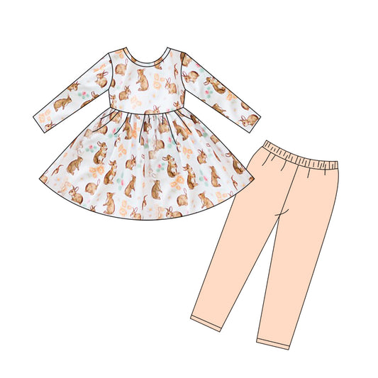 GLP2267Long sleeves bunny floral tunic leggings girls Easter clothes