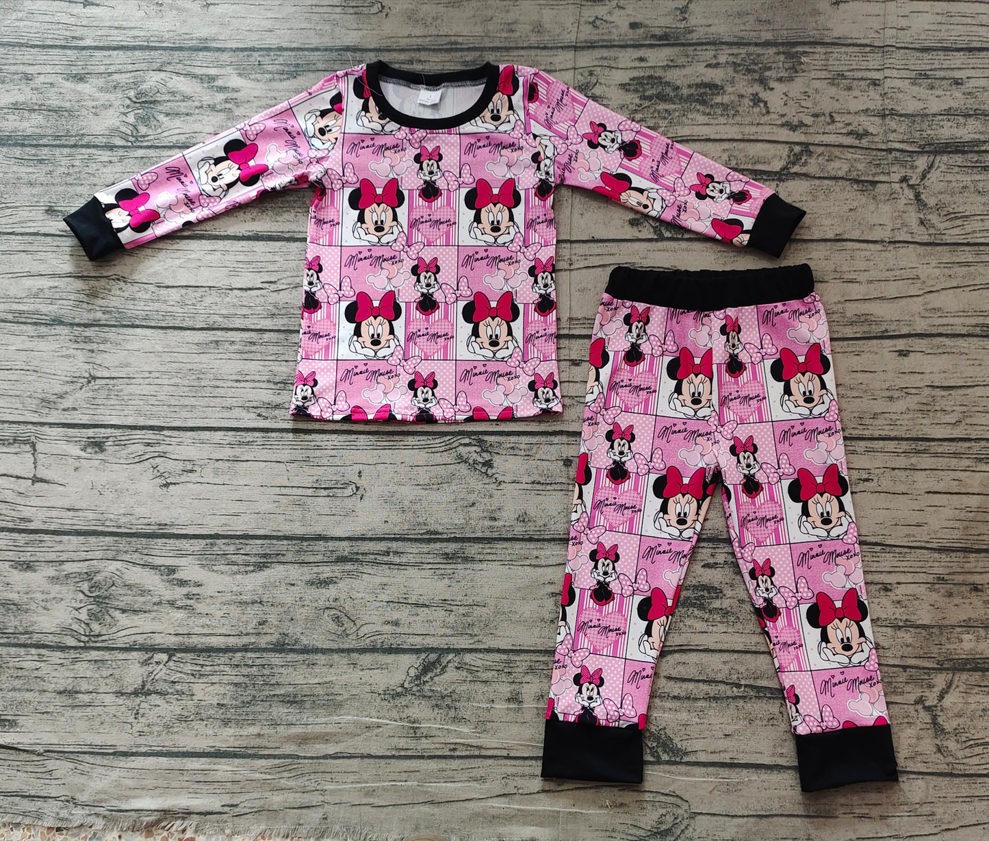 GLP2280Long sleeves pink heart mouse girls Valentine's pajamas