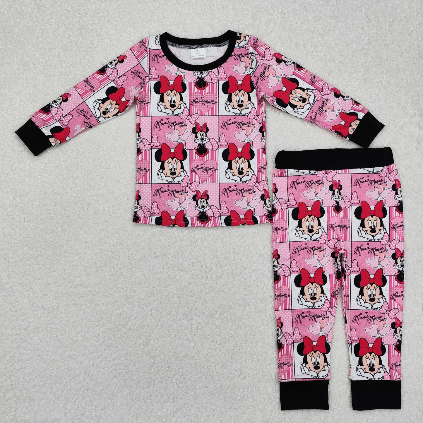 GLP2280Long sleeves pink heart mouse girls Valentine's pajamas