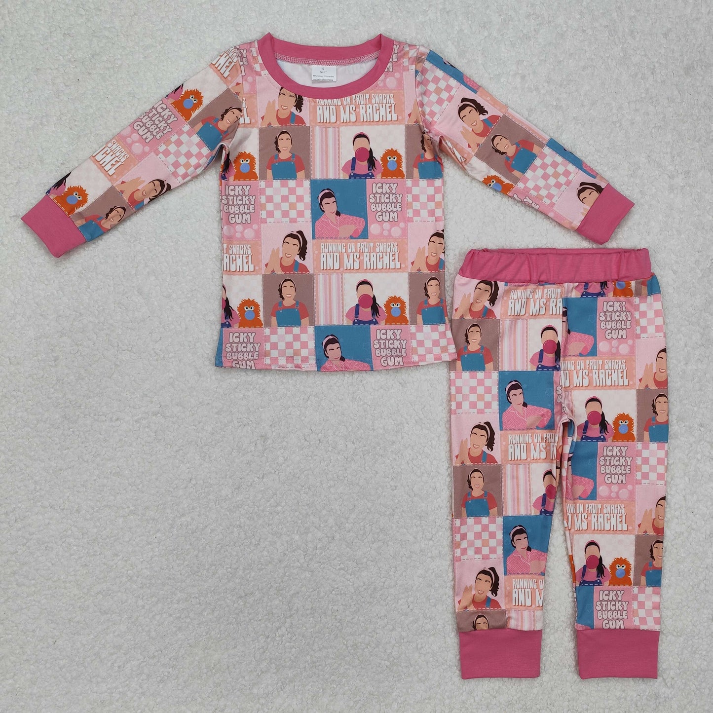 GLP2281Pink long sleeves teacher bubble baby girls pajamas