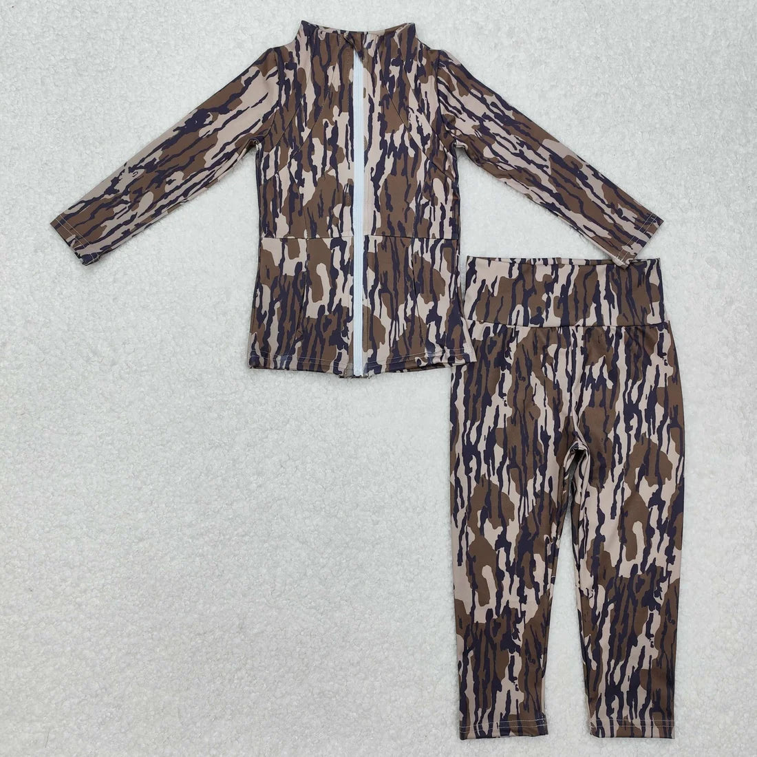 12.9 RTS Sibling Baby Girls Southern Olive Camo Zip Pockets Jackets Pants Yoga Active Clothes Sets