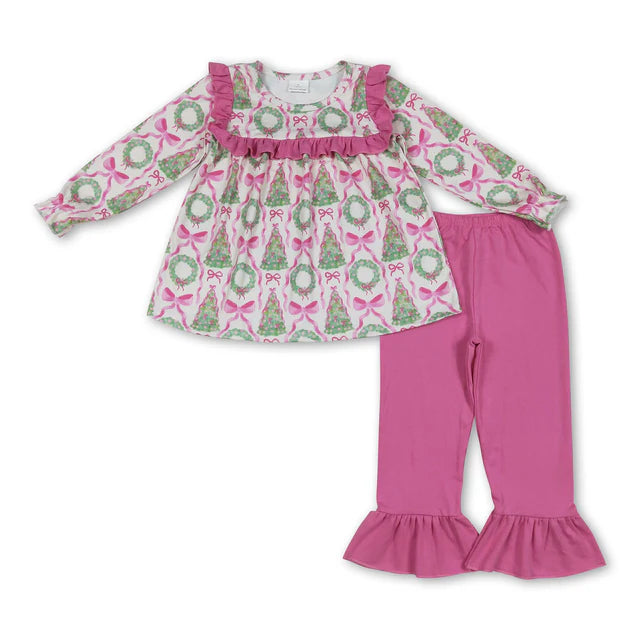 RTS Sibling Baby Girls Long Sleeves Tunic Ruffle Pants Christmas Sets