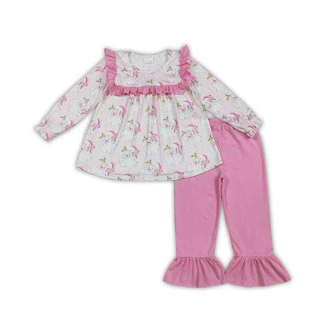 RTS Sibling Baby Girls Long Sleeves Tunic Ruffle Pants Christmas Sets
