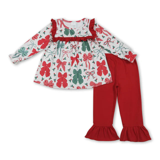 RTS Sibling Baby Girls Long Sleeves Tunic Ruffle Pants Christmas Sets